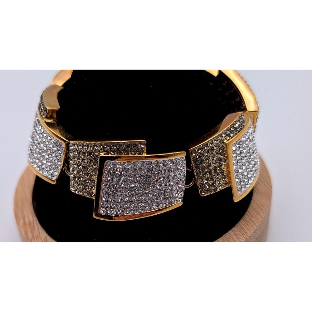 Akkad Gold Tone Crystal Geometric Link Bracelet Statement Jewelry